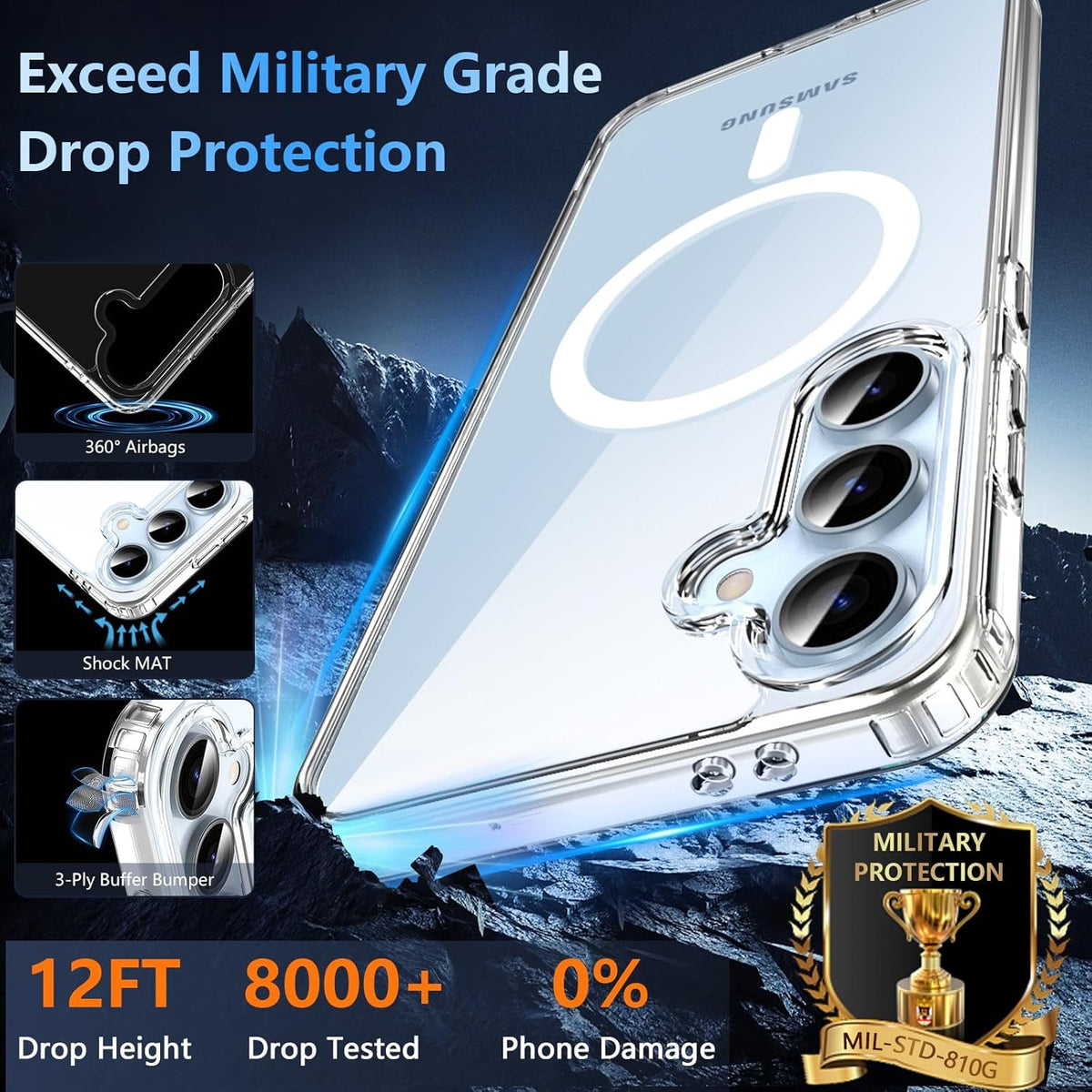 Samsung A16 Full Clear Case Magnetic Ring Magsafe Compatible Cover