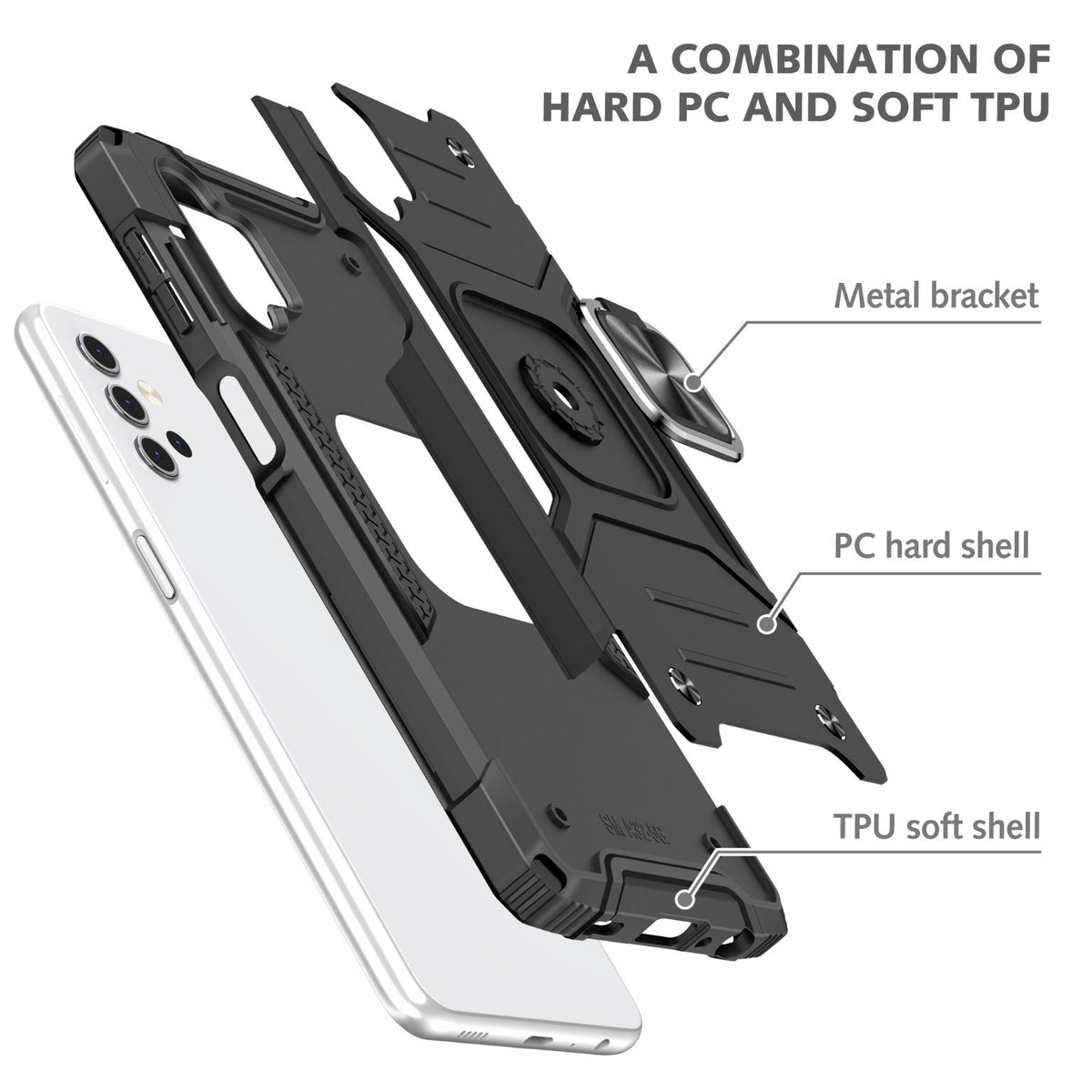 Samsung Galaxy A32 4G Rugged Tough Case Shockproof Hybrid Cover BLACK