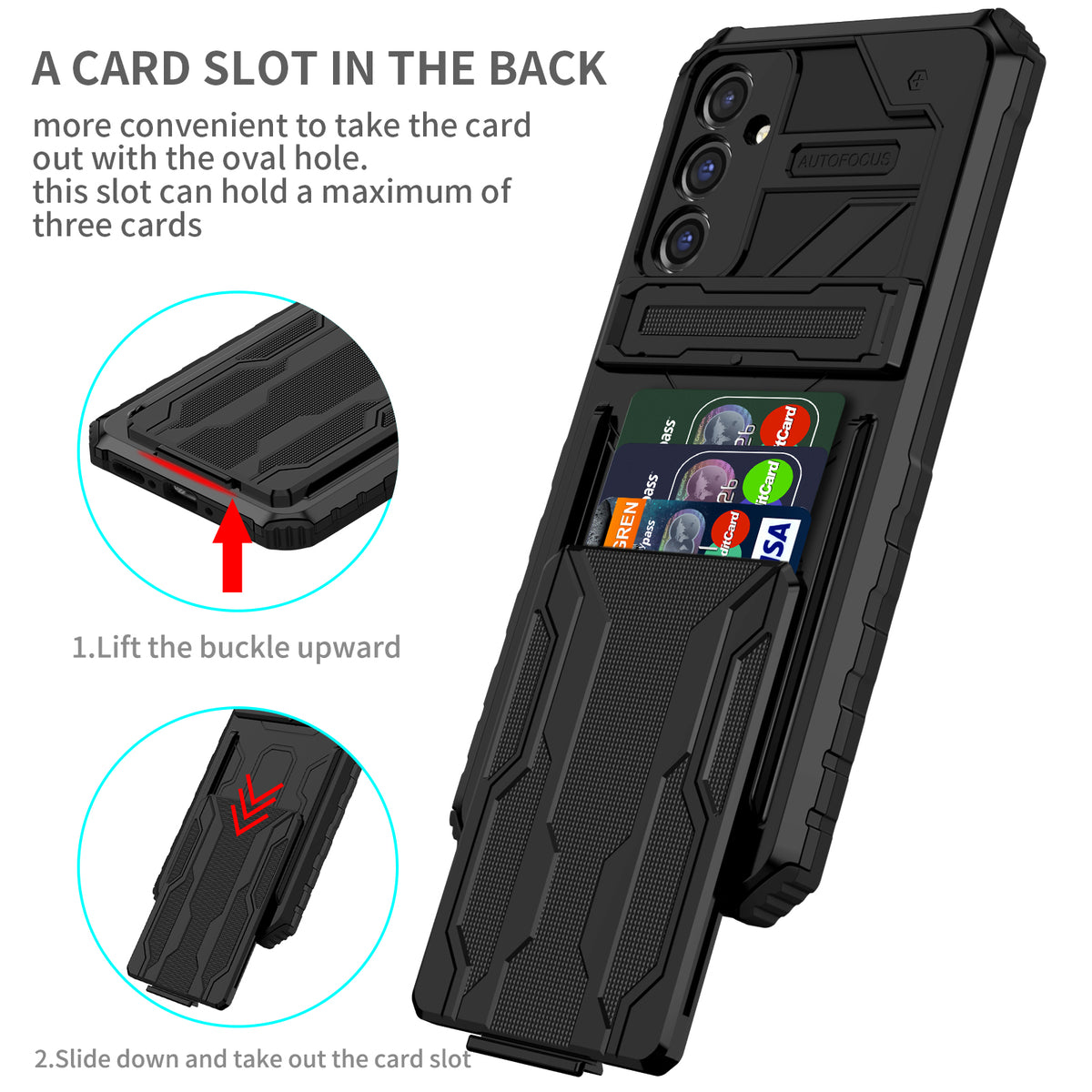 Samsung A24 Heavy Duty Kickstand Case Shockproof Card Holder BLACK