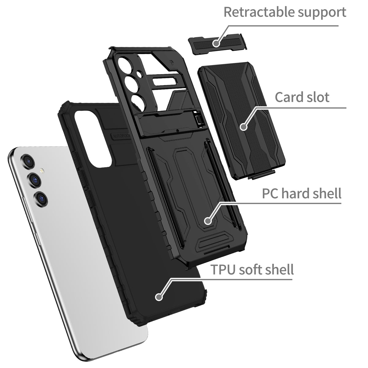 Samsung A24 Heavy Duty Kickstand Case Shockproof Card Holder BLACK
