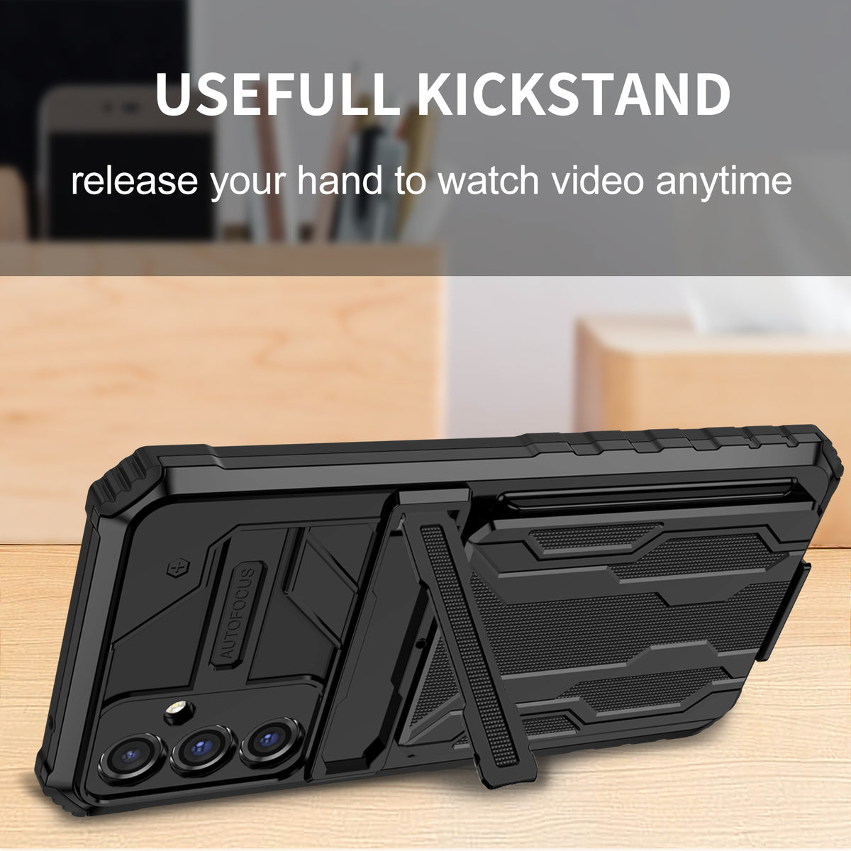 Samsung A24 Heavy Duty Kickstand Case Shockproof Card Holder BLACK