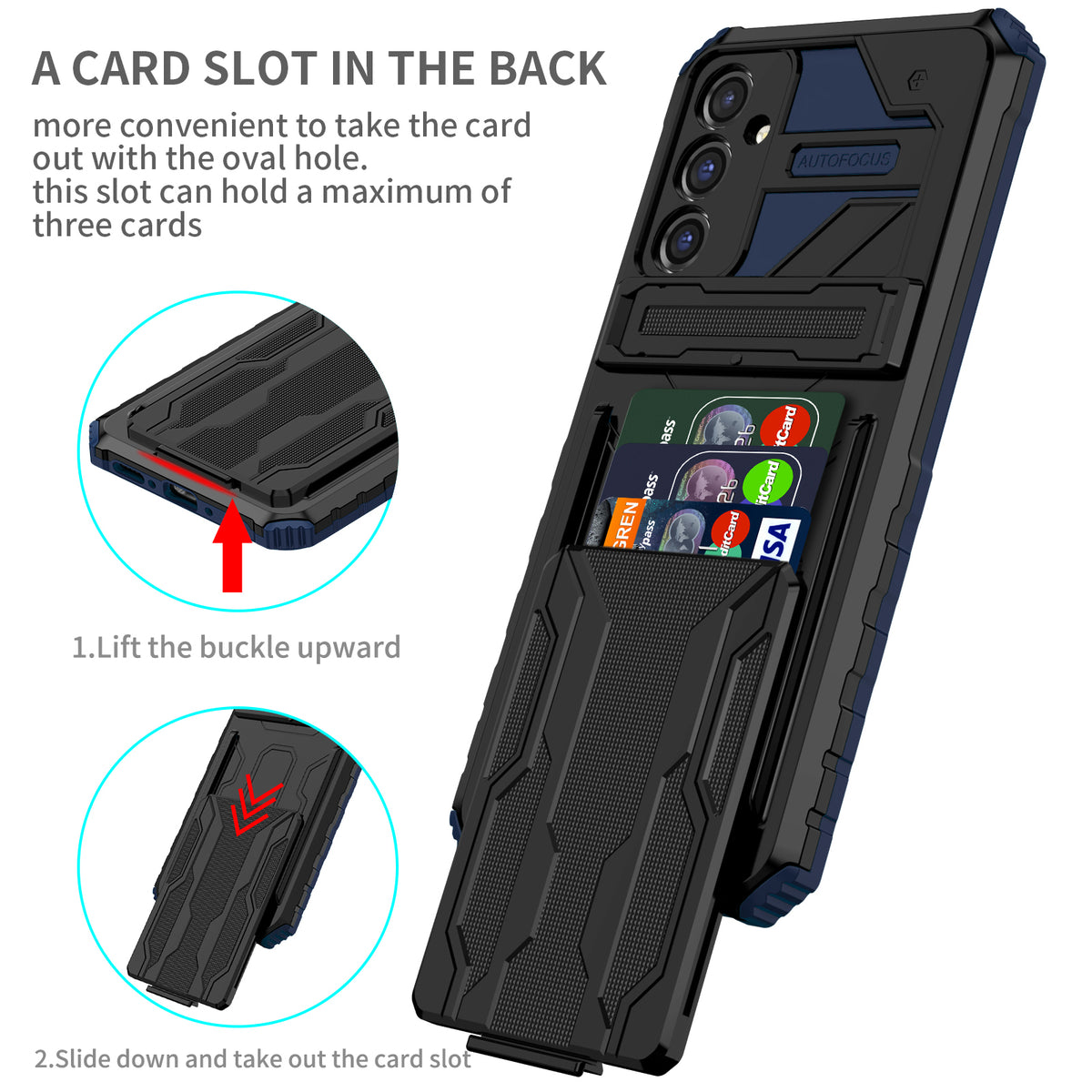 Samsung A24 Heavy Duty Kickstand Case Shockproof Card Holder BLUE