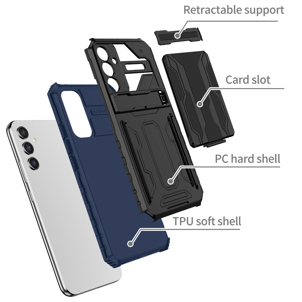 Samsung A24 Heavy Duty Kickstand Case Shockproof Card Holder BLUE