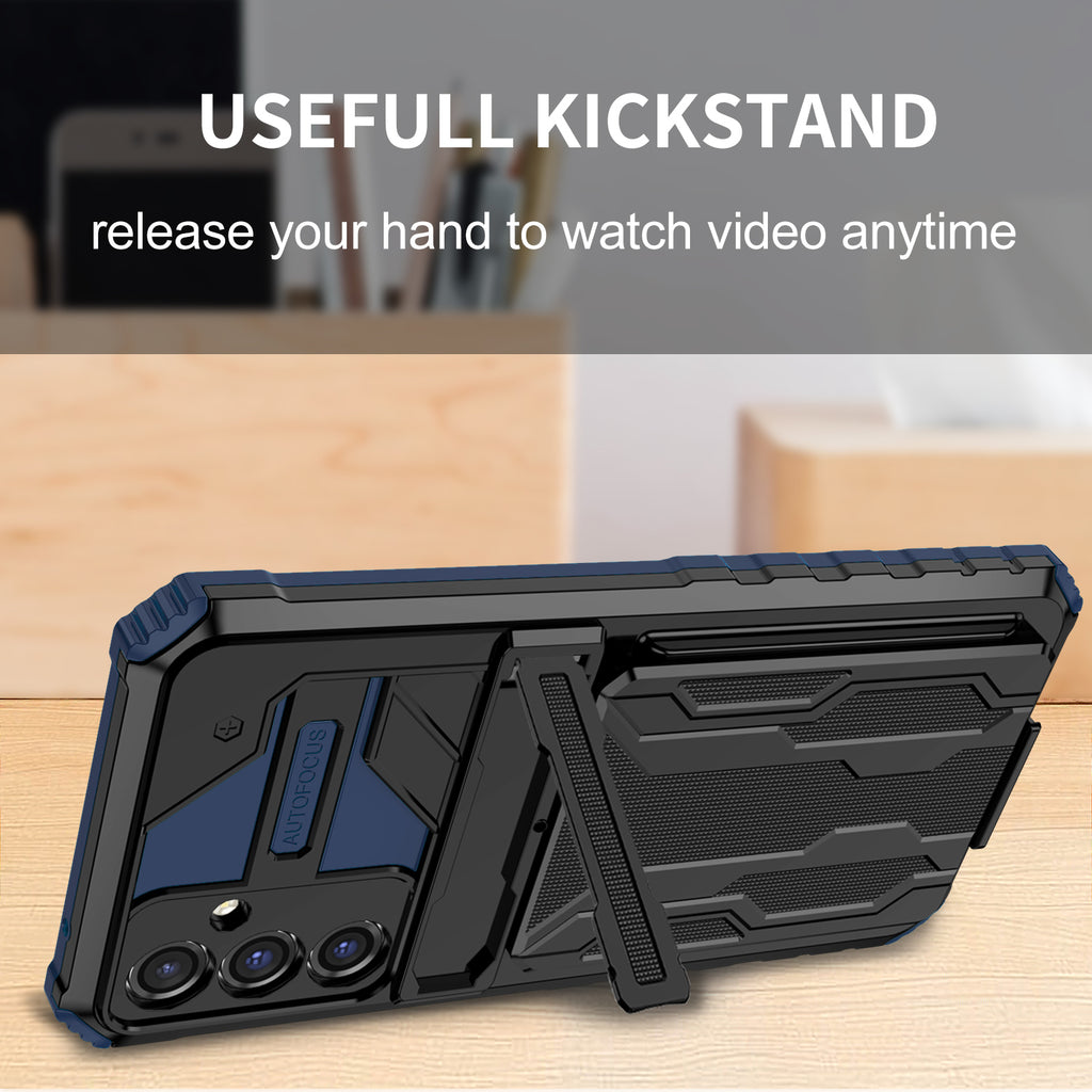 Samsung A24 Heavy Duty Kickstand Case Shockproof Card Holder BLUE