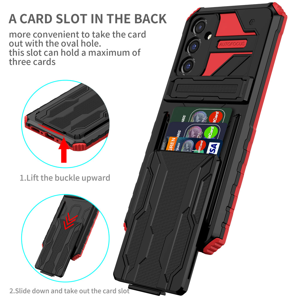 Samsung A24 Heavy Duty Kickstand Case Shockproof Card Holder RED
