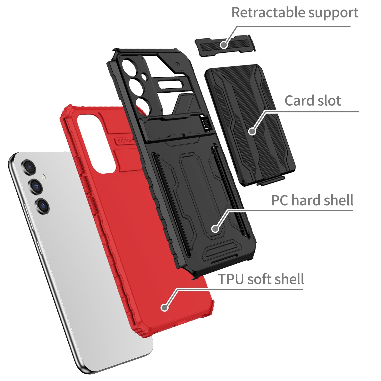 Samsung A24 Heavy Duty Kickstand Case Shockproof Card Holder RED