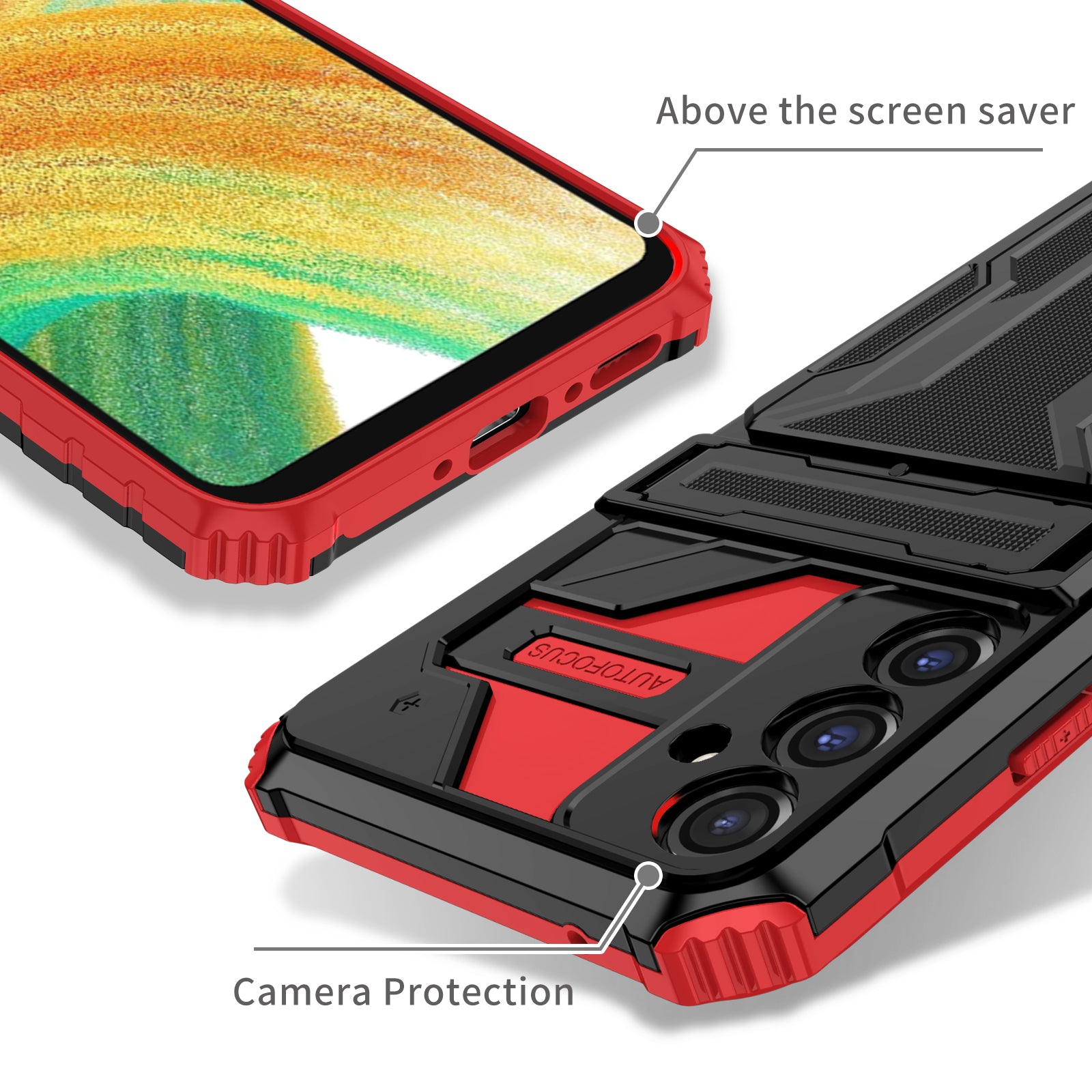 Samsung A24 Heavy Duty Kickstand Case Shockproof Card Holder RED
