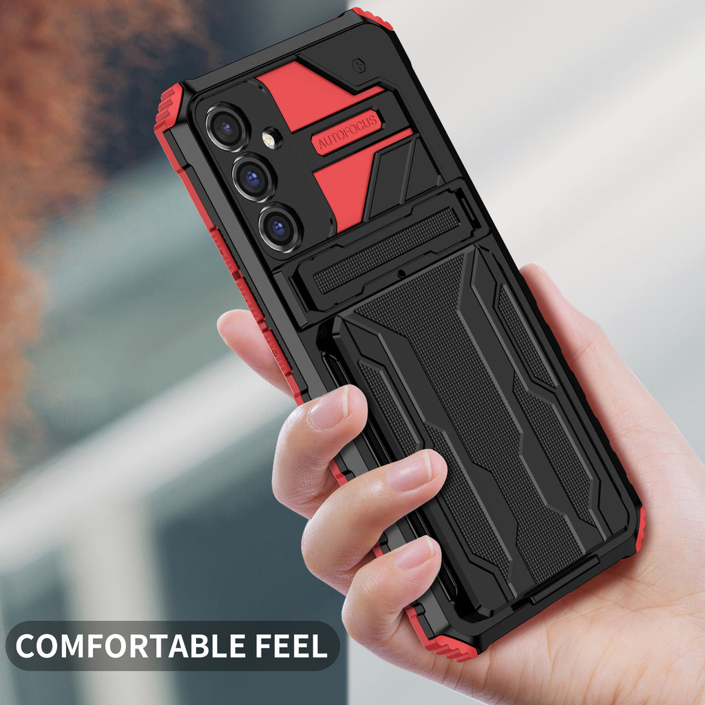 Samsung A24 Heavy Duty Kickstand Case Shockproof Card Holder RED