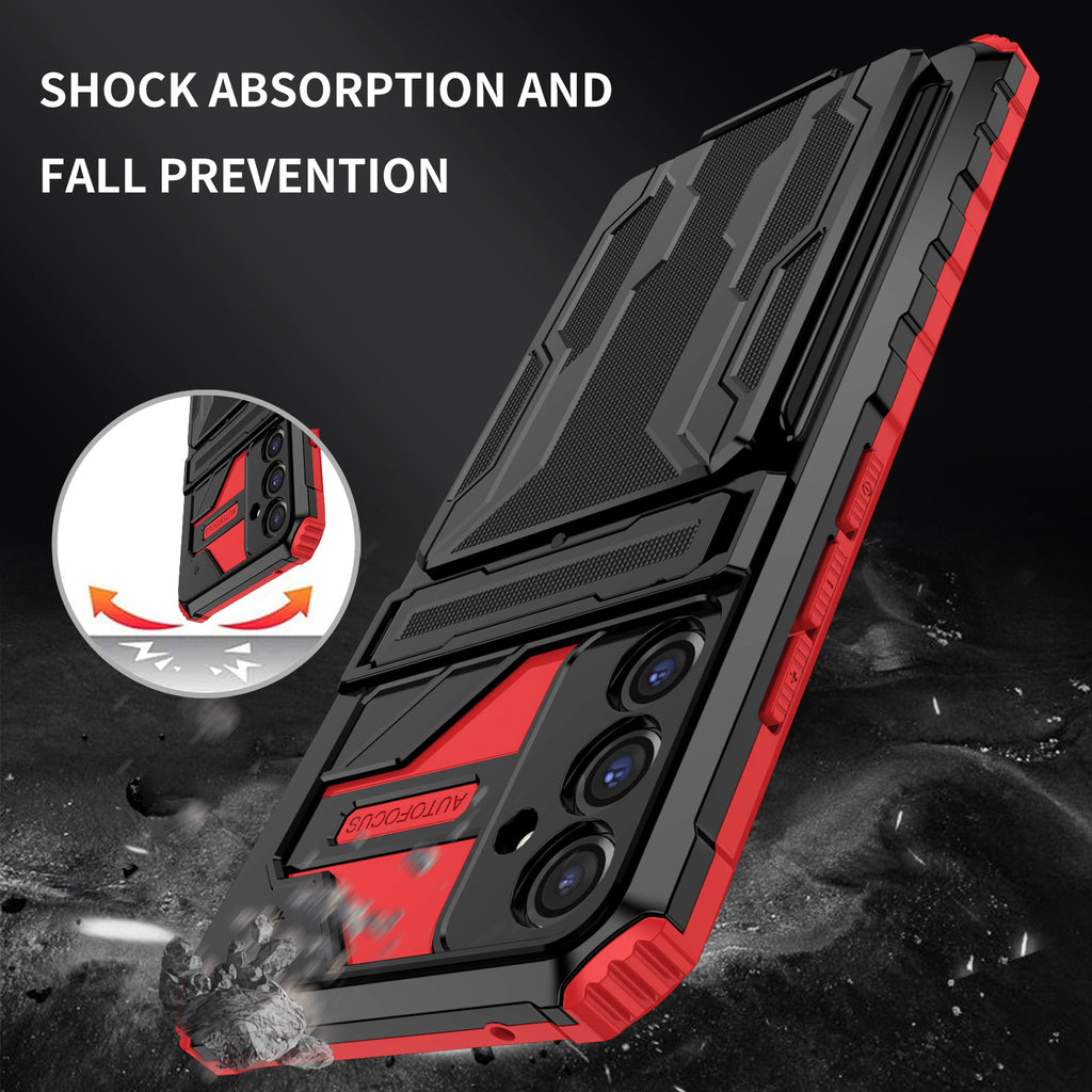 Samsung A24 Heavy Duty Kickstand Case Shockproof Card Holder RED