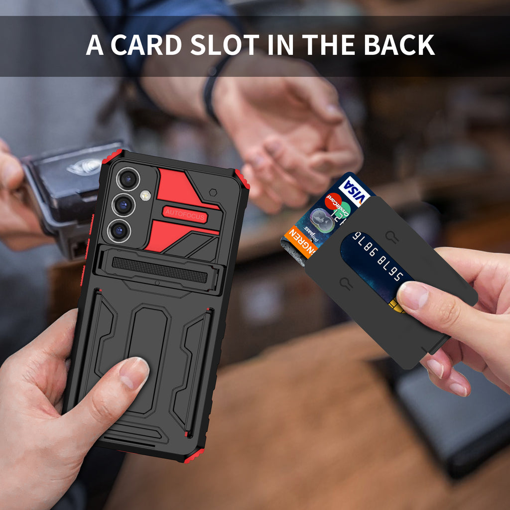 Samsung A24 Heavy Duty Kickstand Case Shockproof Card Holder RED