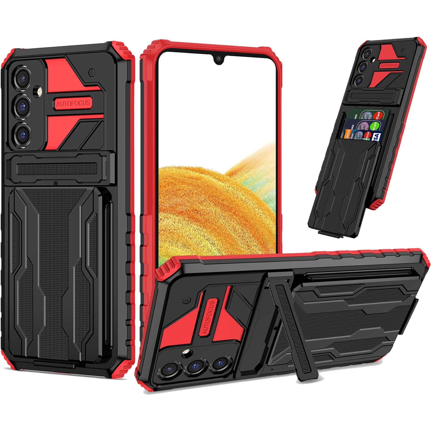 Samsung A24 Heavy Duty Kickstand Case Shockproof Card Holder RED