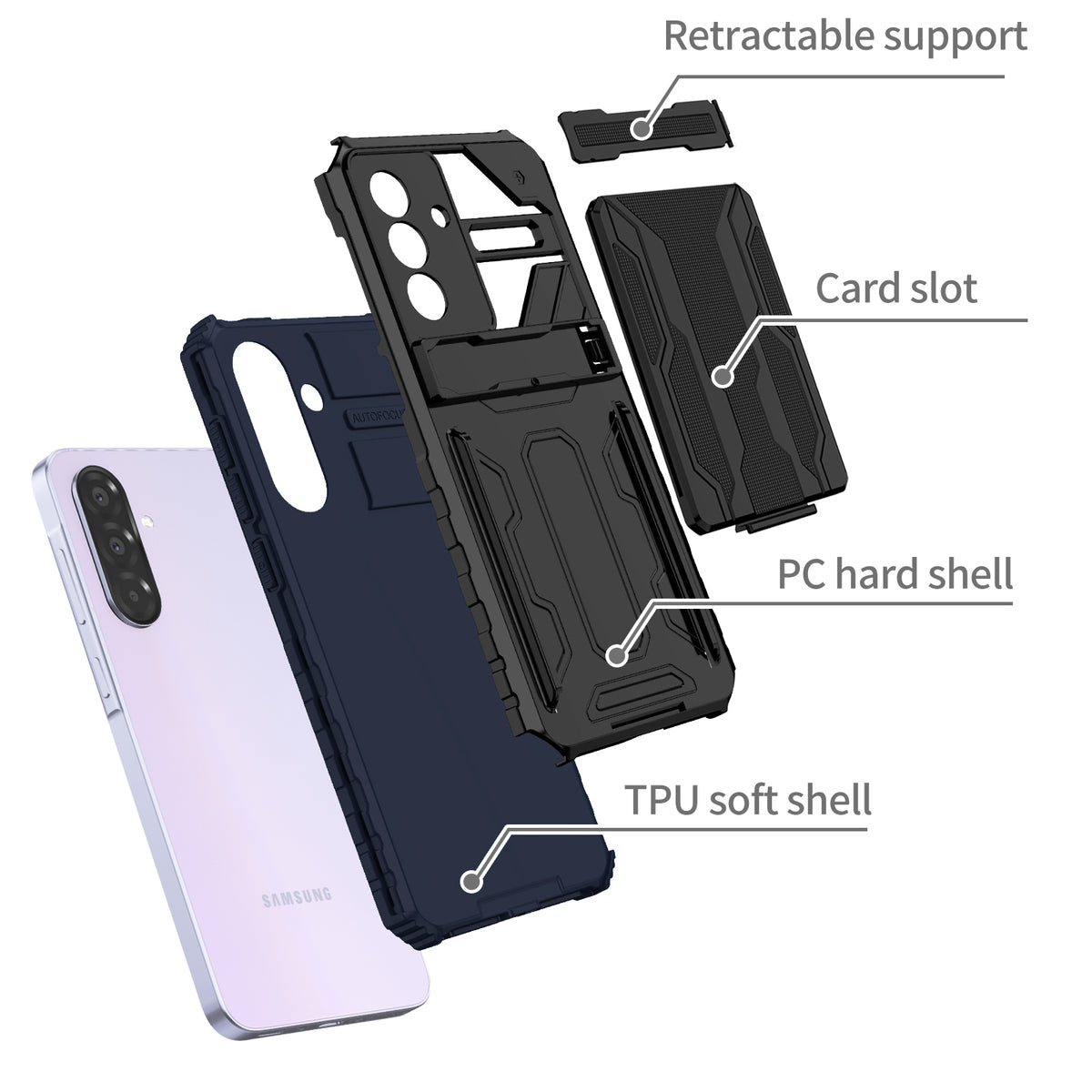 Samsung A57 Heavy Duty Kickstand Case Shockproof Card Holder BLUE