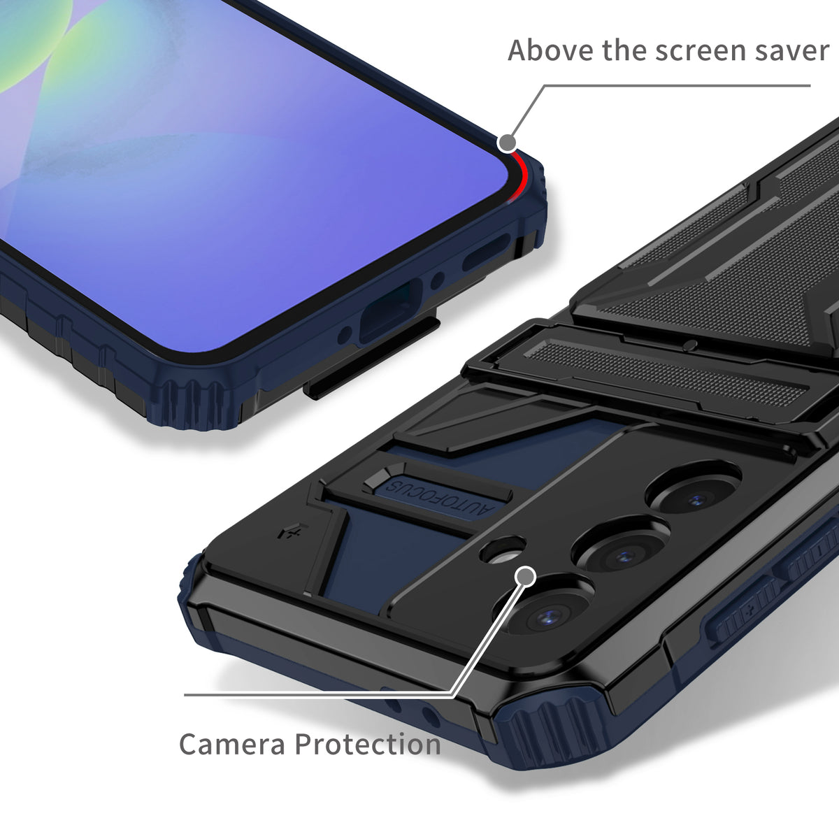 Samsung A57 Heavy Duty Kickstand Case Shockproof Card Holder BLUE