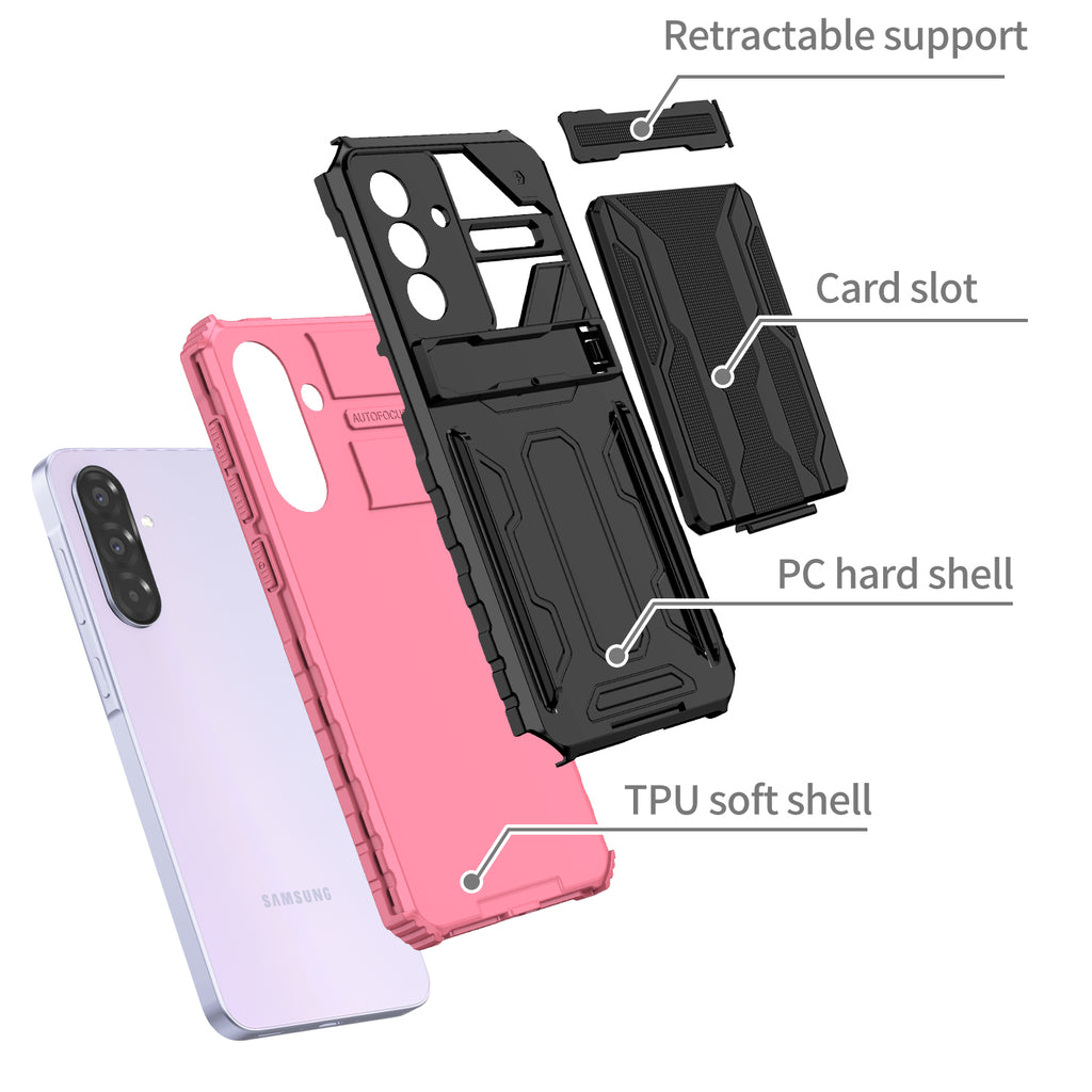 Samsung A36 Heavy Duty Kickstand Case Shockproof Card Holder PINK