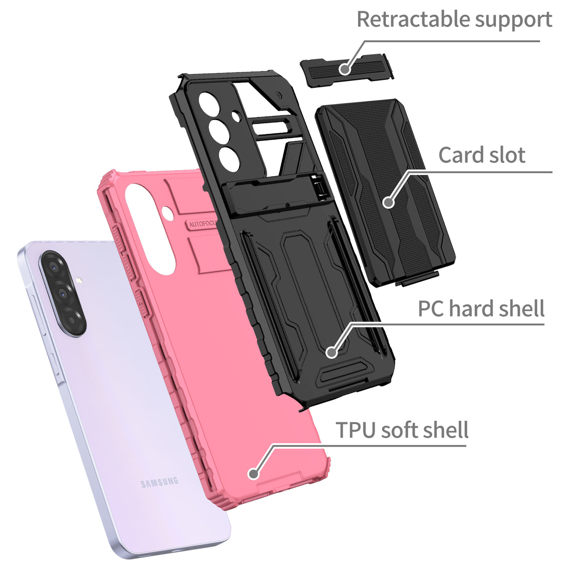 Samsung A36 Heavy Duty Kickstand Case Shockproof Card Holder PINK