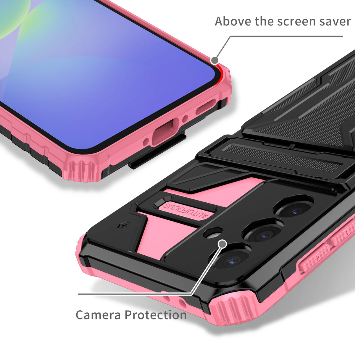 Samsung A36 Heavy Duty Kickstand Case Shockproof Card Holder PINK