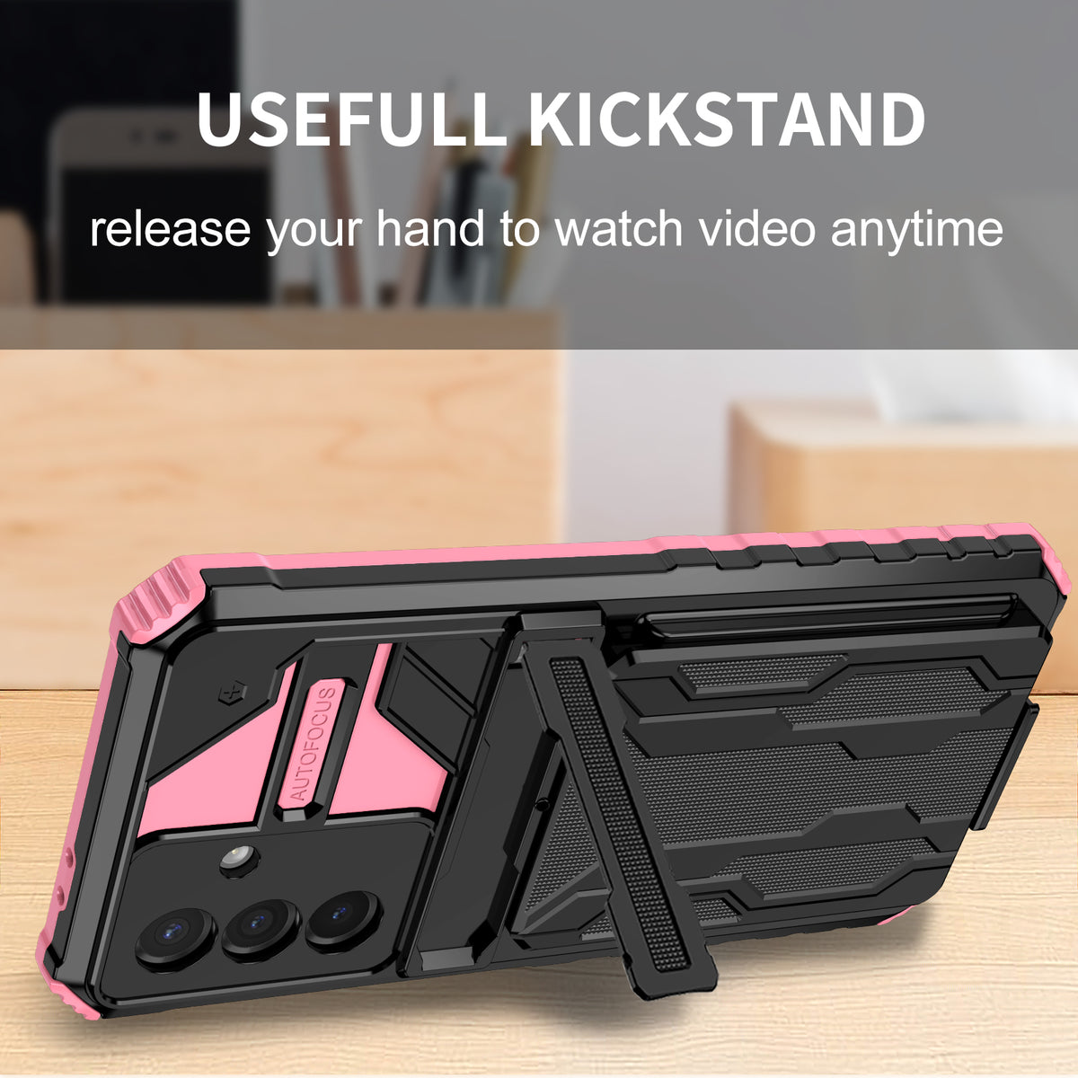 Samsung A36 Heavy Duty Kickstand Case Shockproof Card Holder PINK