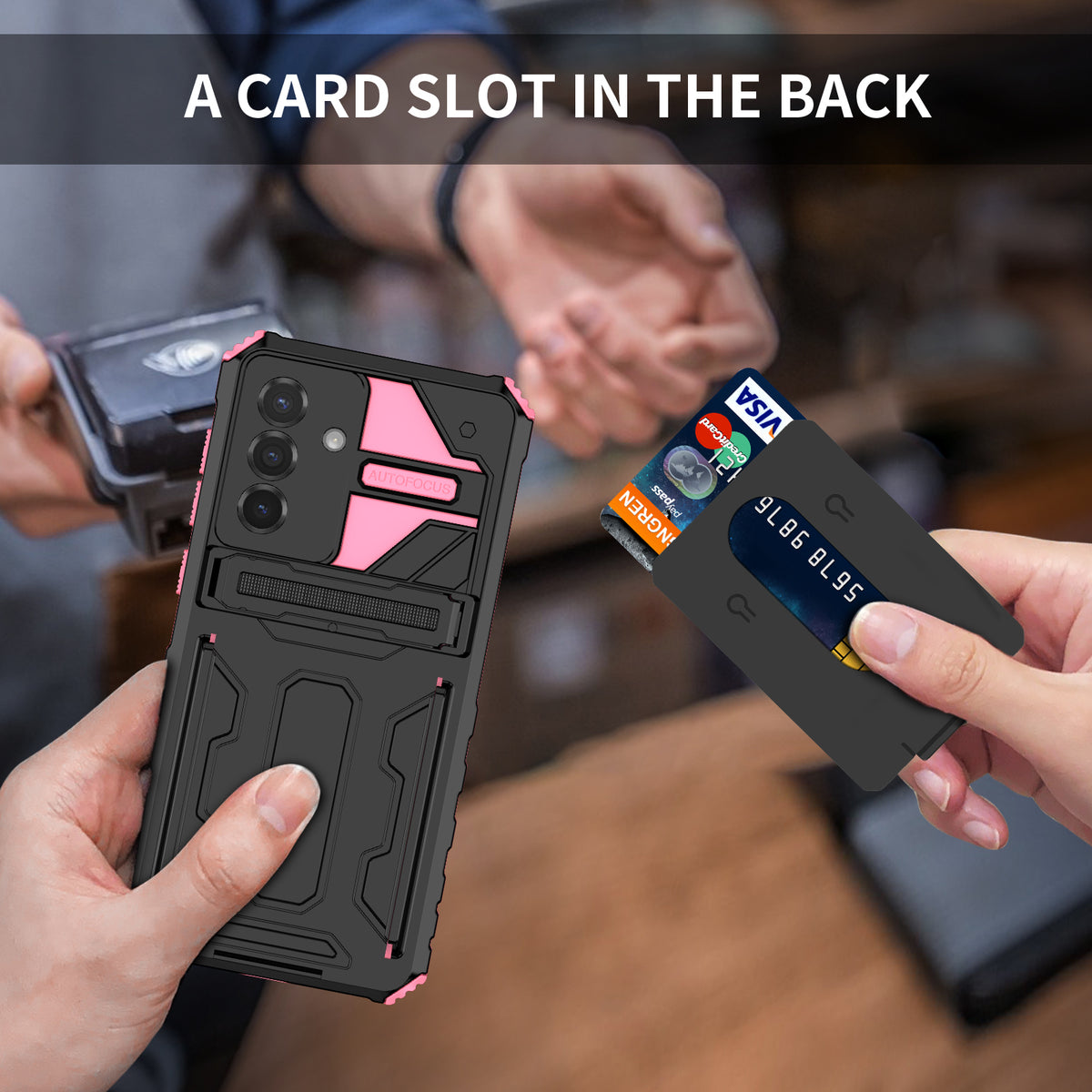 Samsung A36 Heavy Duty Kickstand Case Shockproof Card Holder PINK