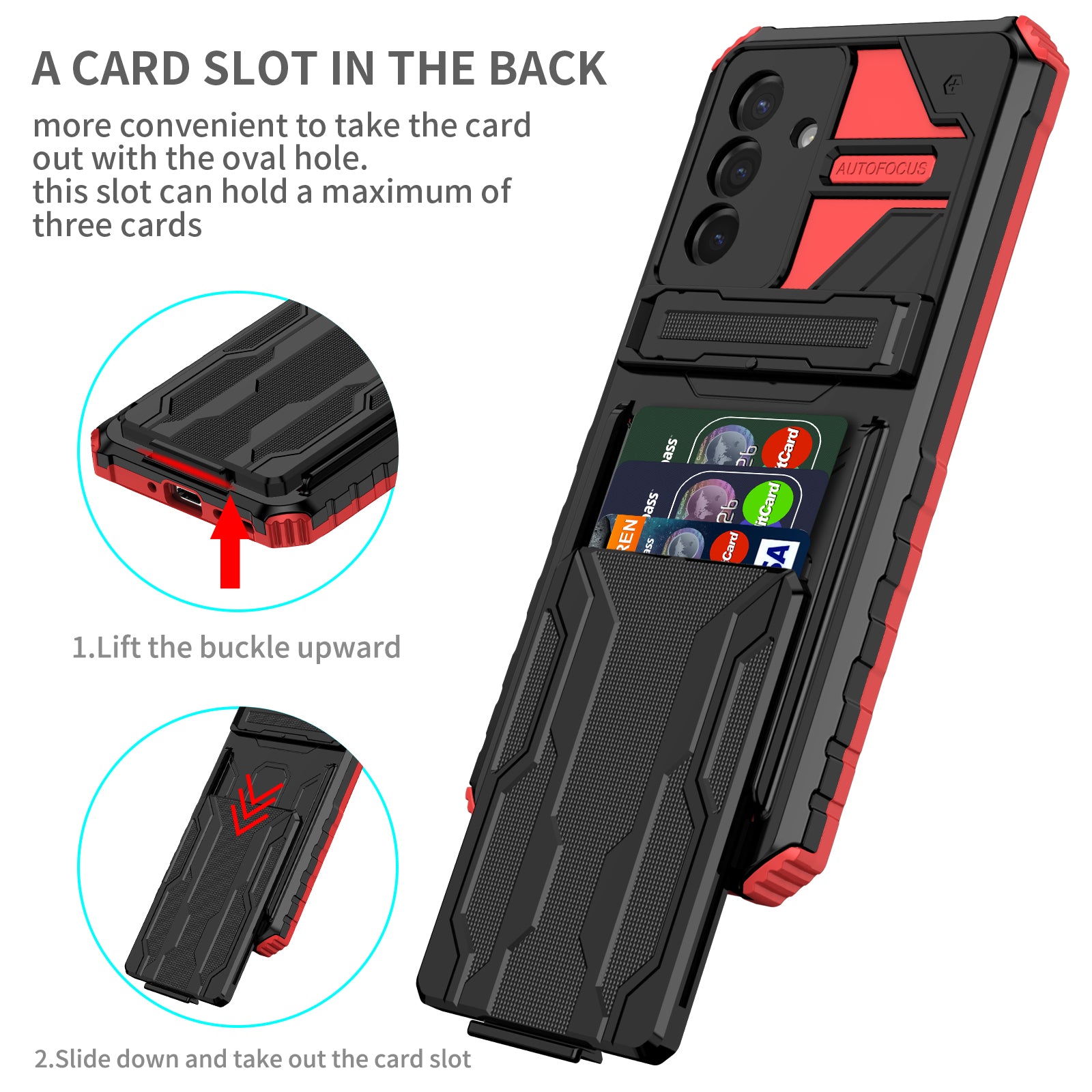 Samsung A57 Heavy Duty Kickstand Case Shockproof Card Holder RED