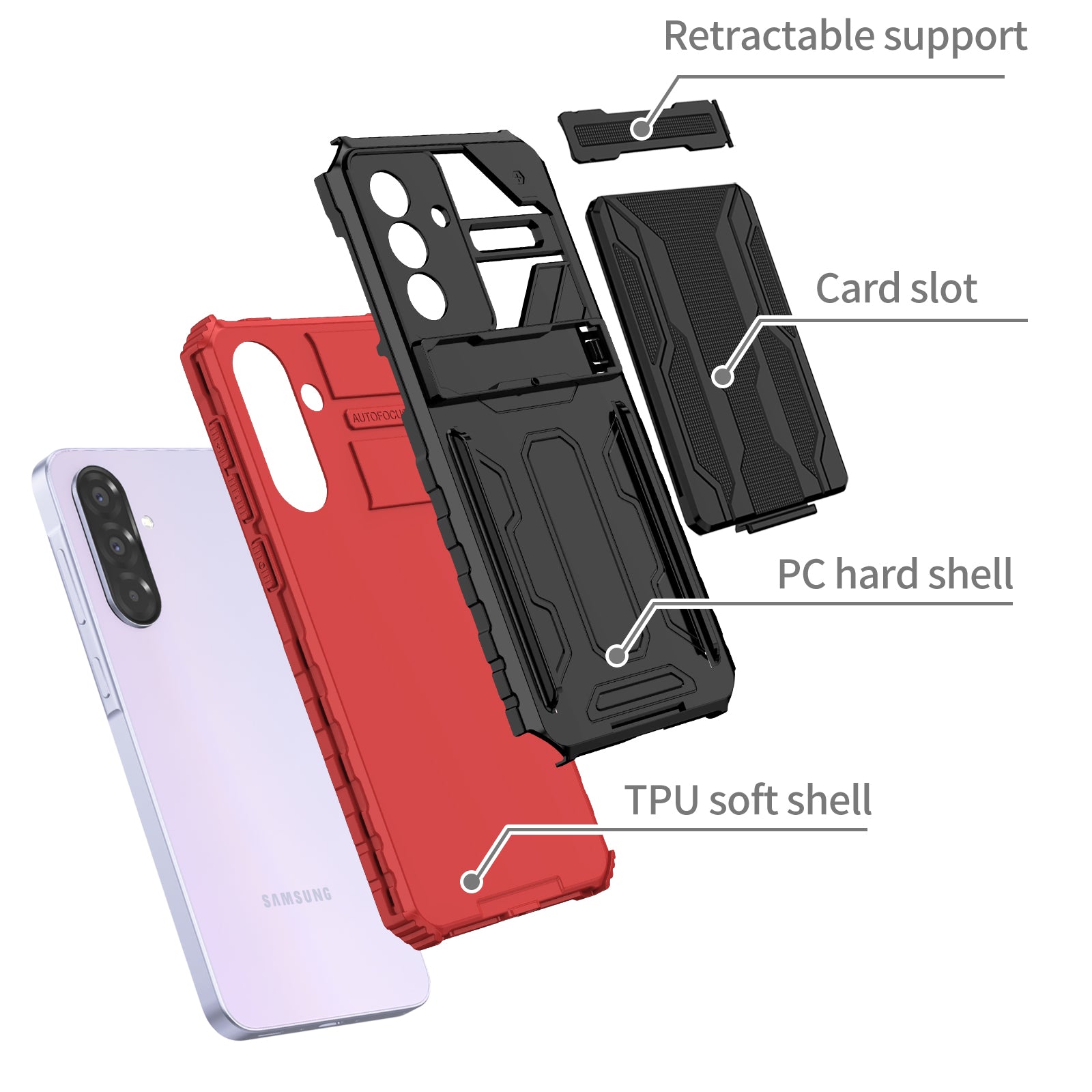 Samsung A57 Heavy Duty Kickstand Case Shockproof Card Holder RED