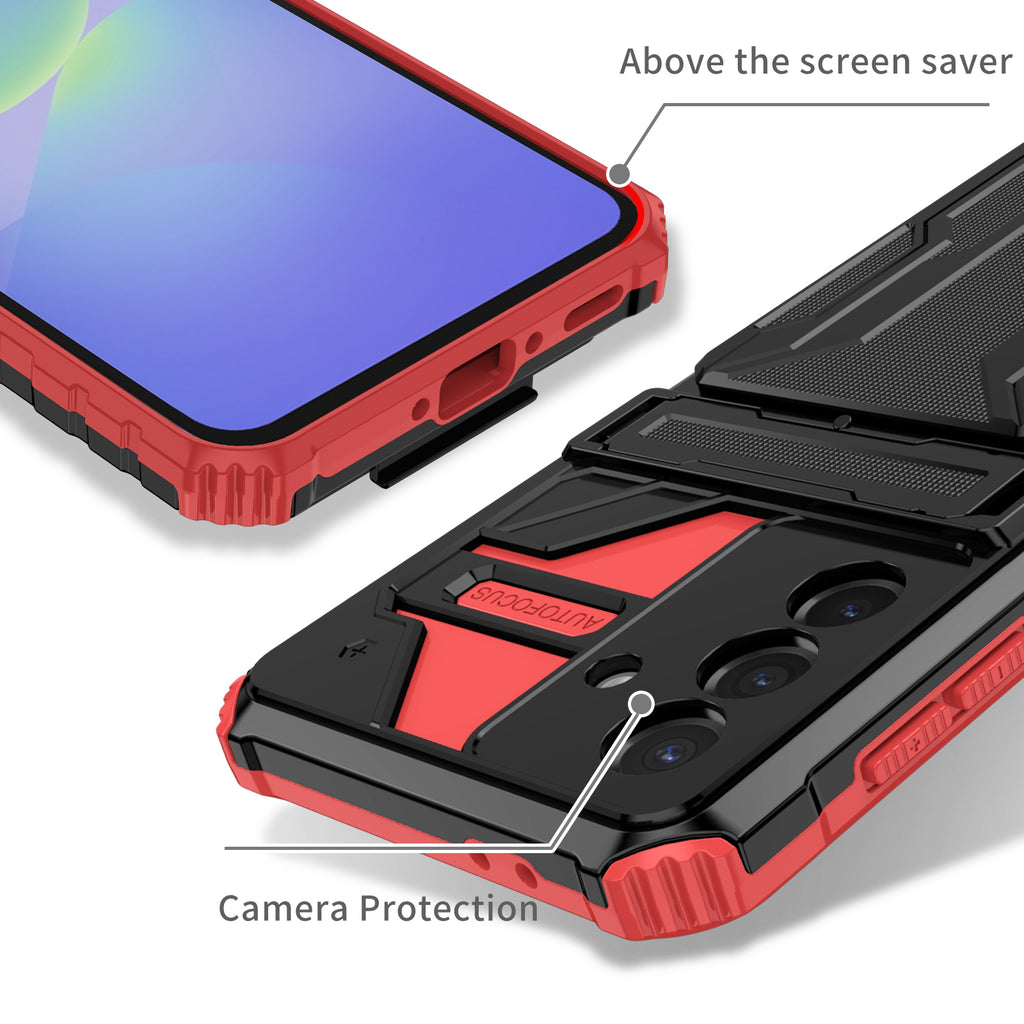 Samsung A57 Heavy Duty Kickstand Case Shockproof Card Holder RED