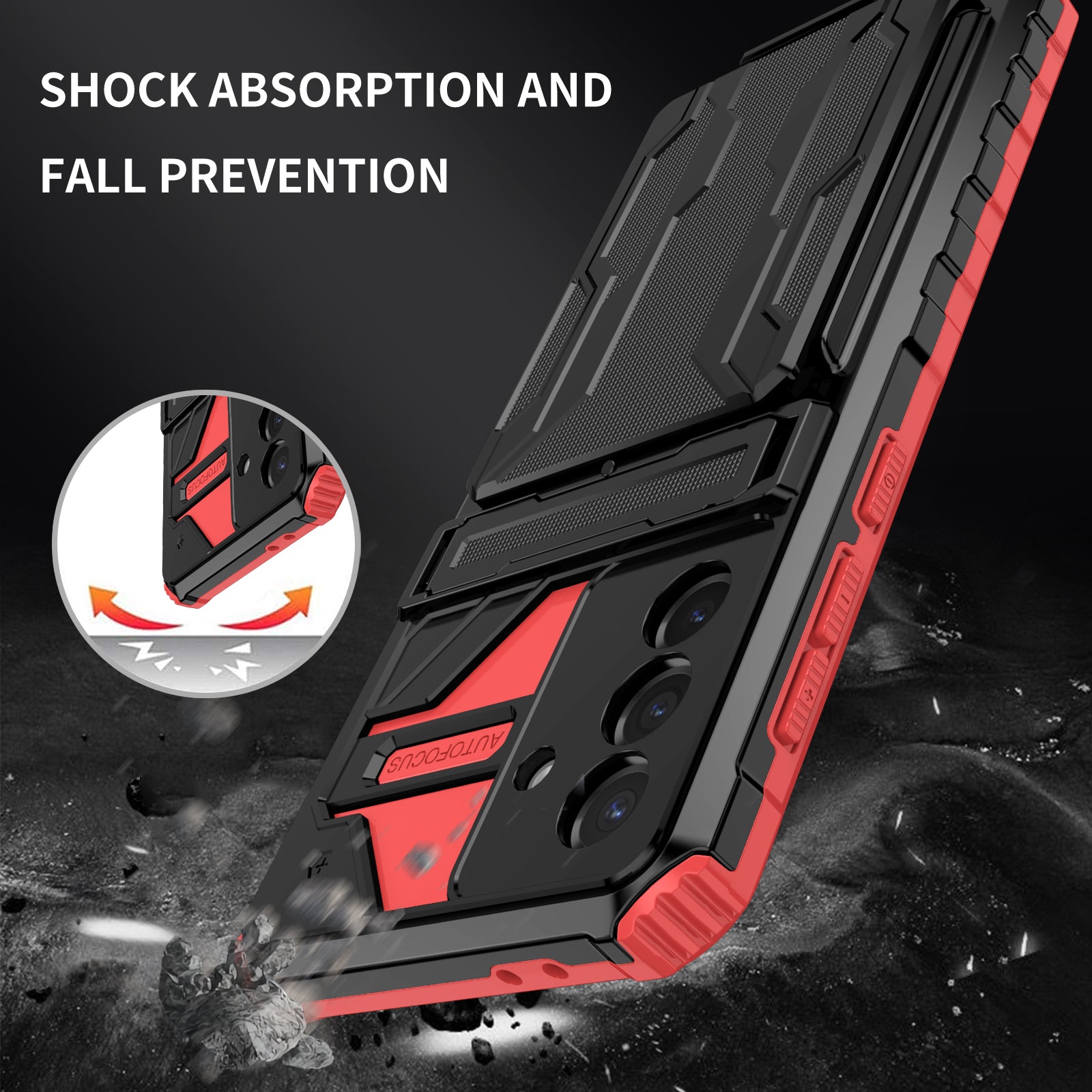 Samsung A57 Heavy Duty Kickstand Case Shockproof Card Holder RED