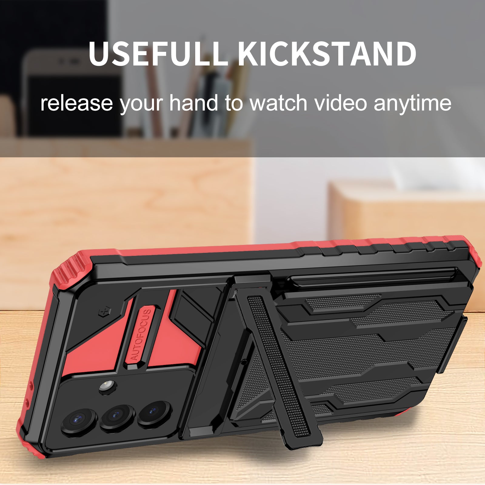 Samsung A57 Heavy Duty Kickstand Case Shockproof Card Holder RED