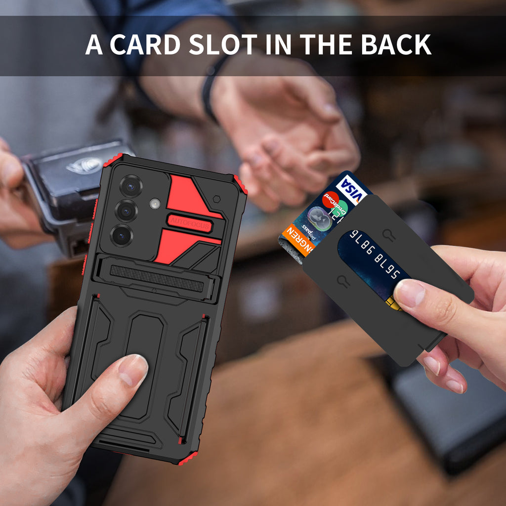 Samsung A57 Heavy Duty Kickstand Case Shockproof Card Holder RED