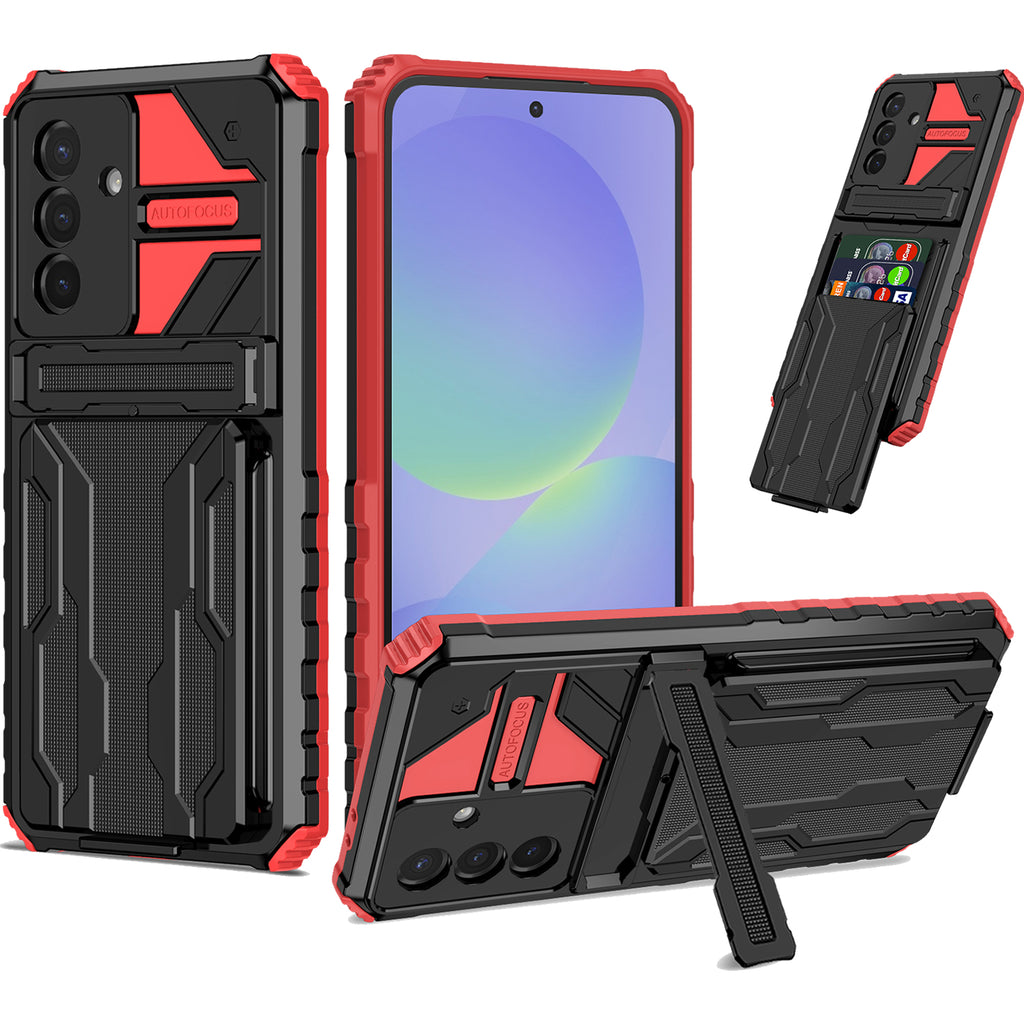 Samsung A57 Heavy Duty Kickstand Case Shockproof Card Holder RED