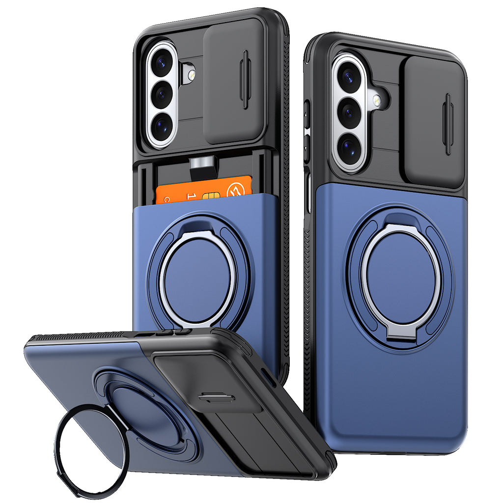 Samsung Galaxy A16 Rugged Shockproof Case Kickstand Card Cover BLUE
