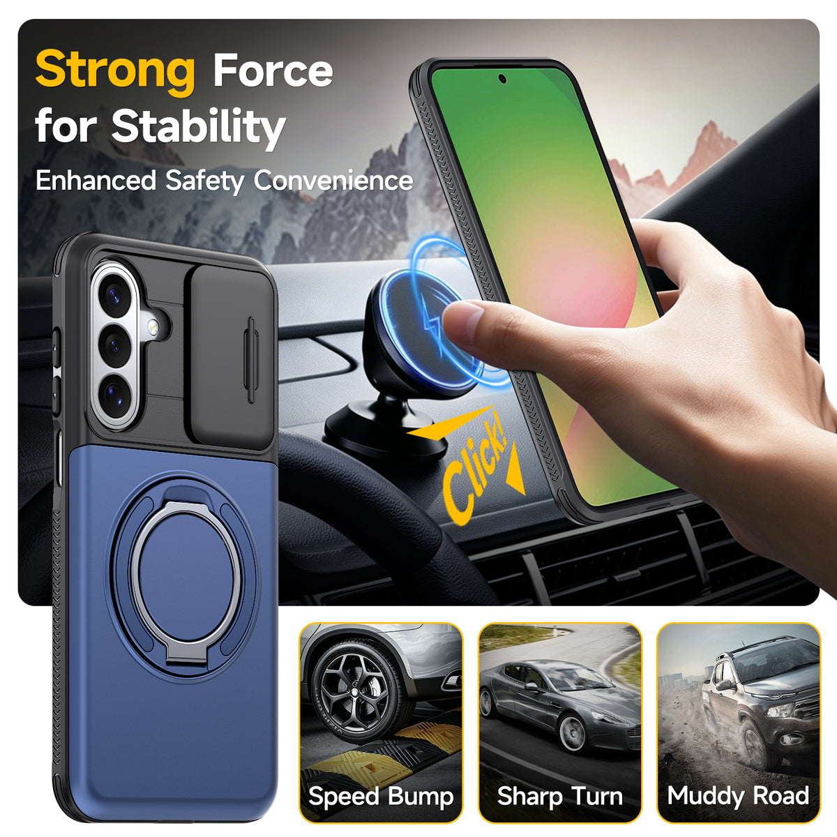 Samsung Galaxy A16 Rugged Shockproof Case Kickstand Card Cover BLUE