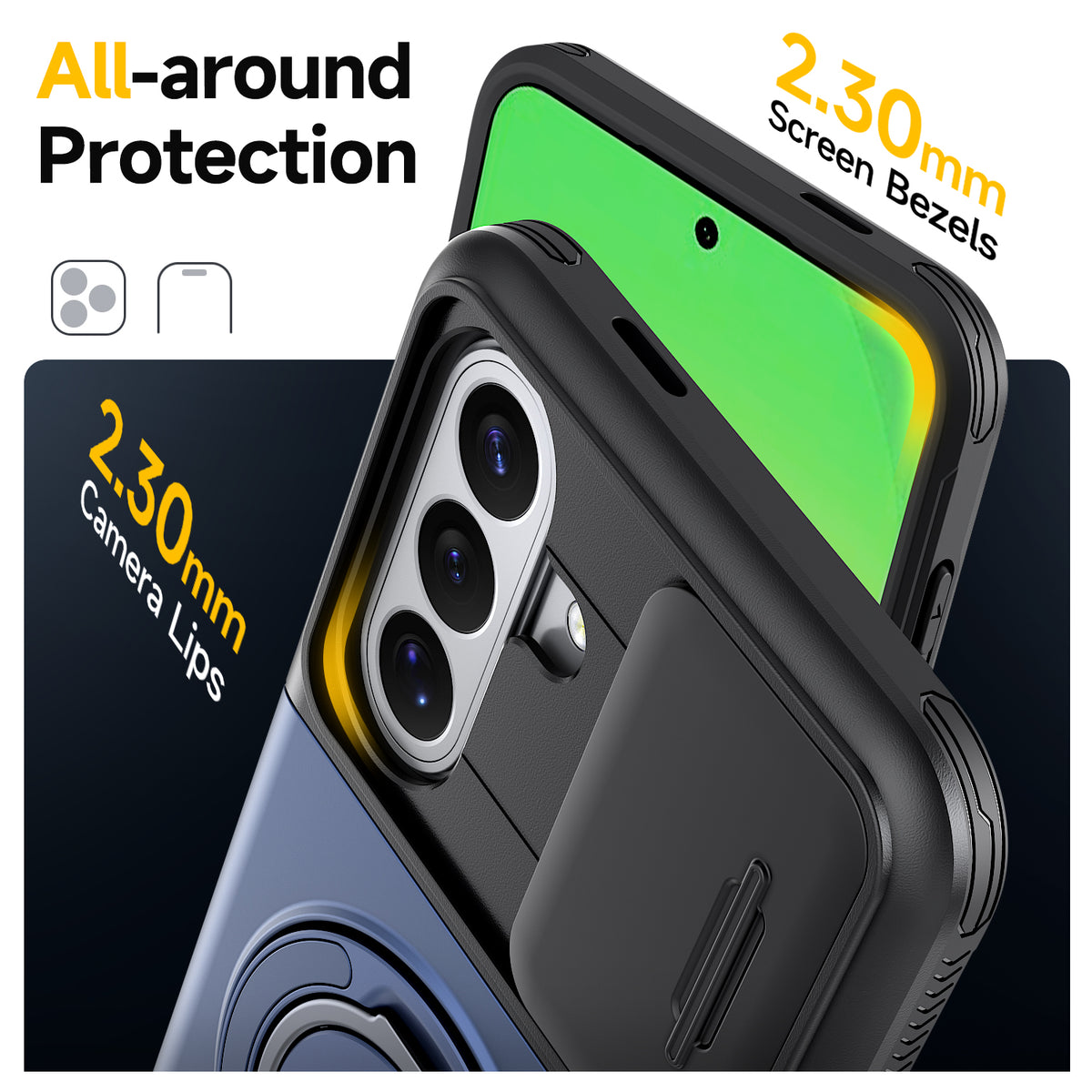 Samsung Galaxy A16 Rugged Shockproof Case Kickstand Card Cover BLUE