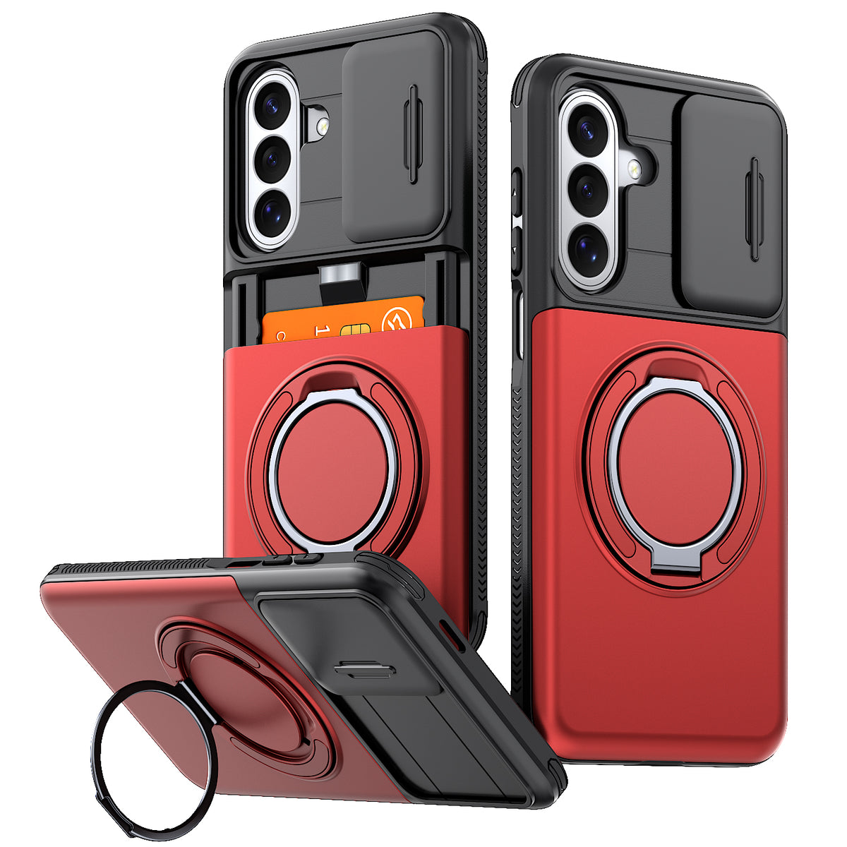 Samsung Galaxy A16 Rugged Shockproof Case Kickstand Card Cover RED