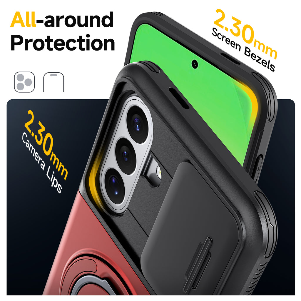 Samsung Galaxy A16 Rugged Shockproof Case Kickstand Card Cover RED
