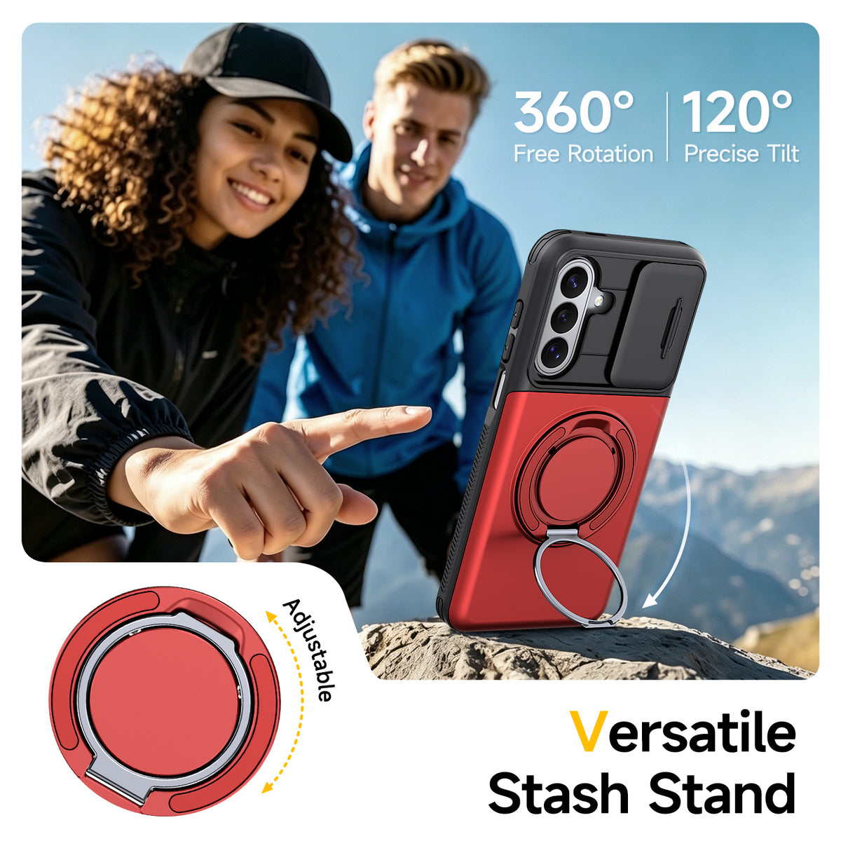 Samsung Galaxy A16 Rugged Shockproof Case Kickstand Card Cover RED