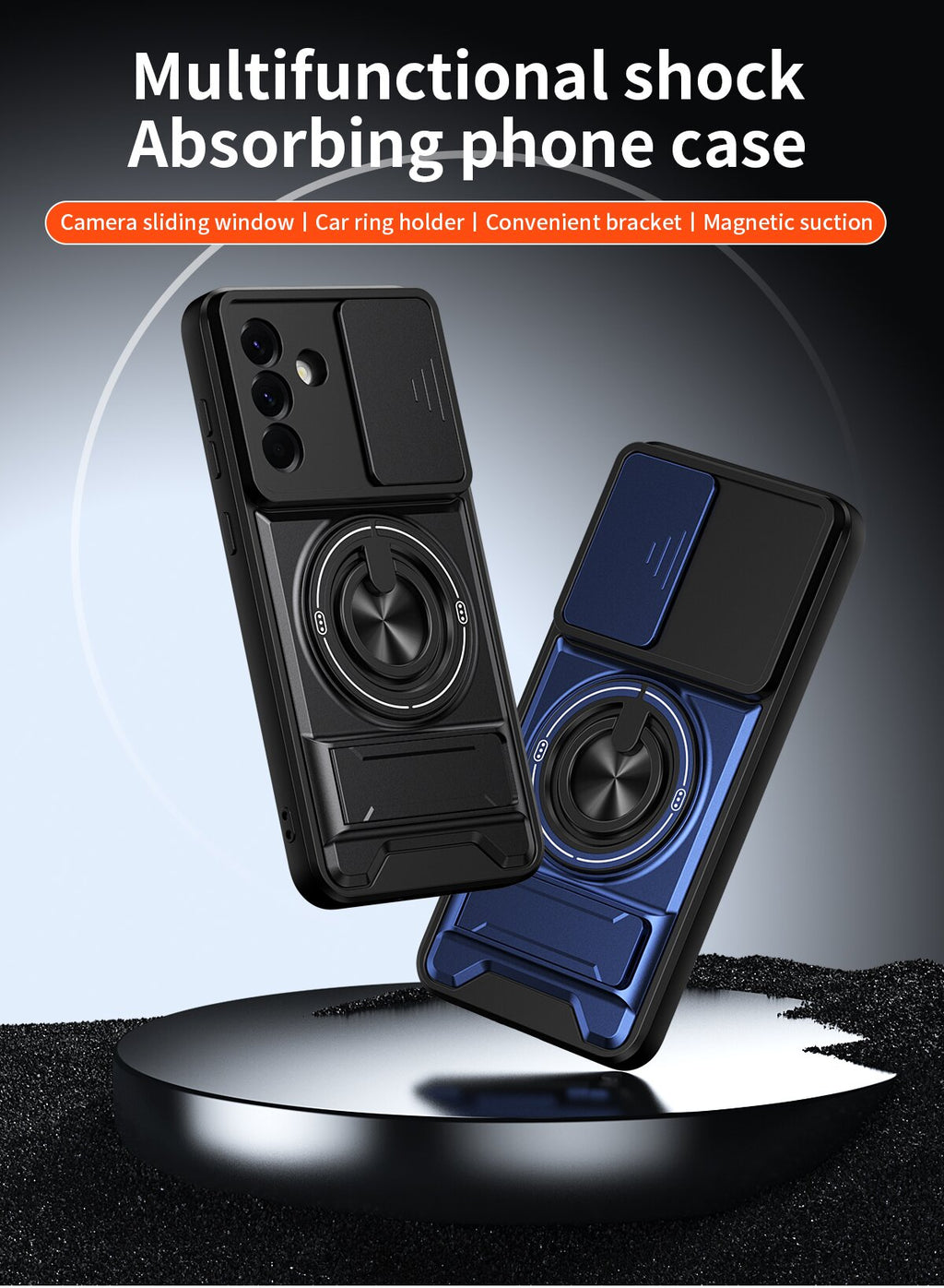 Samsung A56 Magnetic Kickstand Case with Camera Slide Cover BLACK