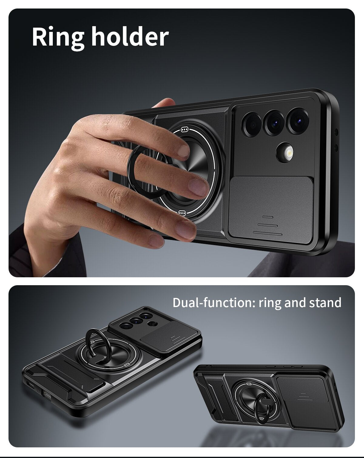 Samsung A56 Magnetic Kickstand Case with Camera Slide Cover BLACK