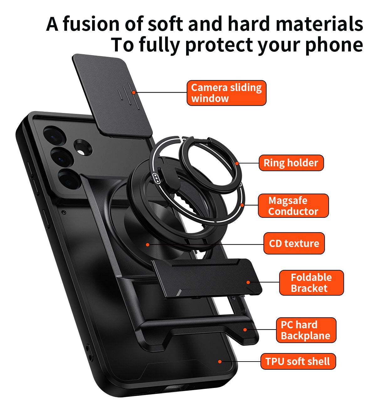 Samsung A36 Magnetic Kickstand Case with Camera Slide Cover RED