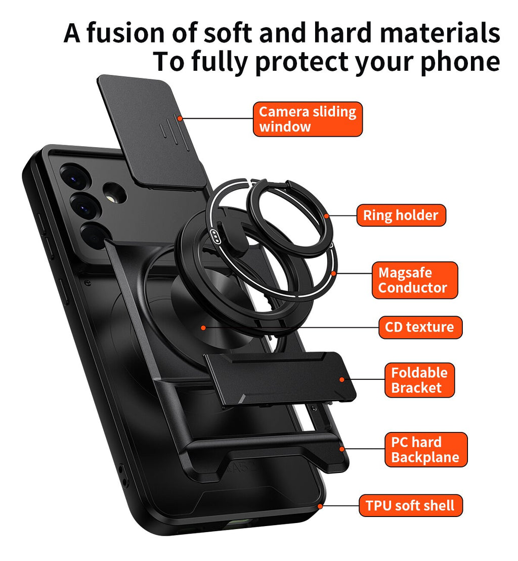 Samsung A56 Magnetic Kickstand Case with Camera Slide Cover BLACK