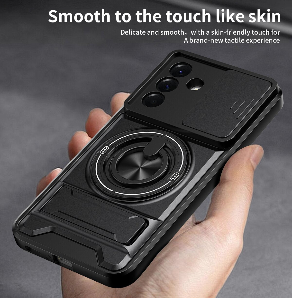 Samsung A56 Magnetic Kickstand Case with Camera Slide Cover BLACK