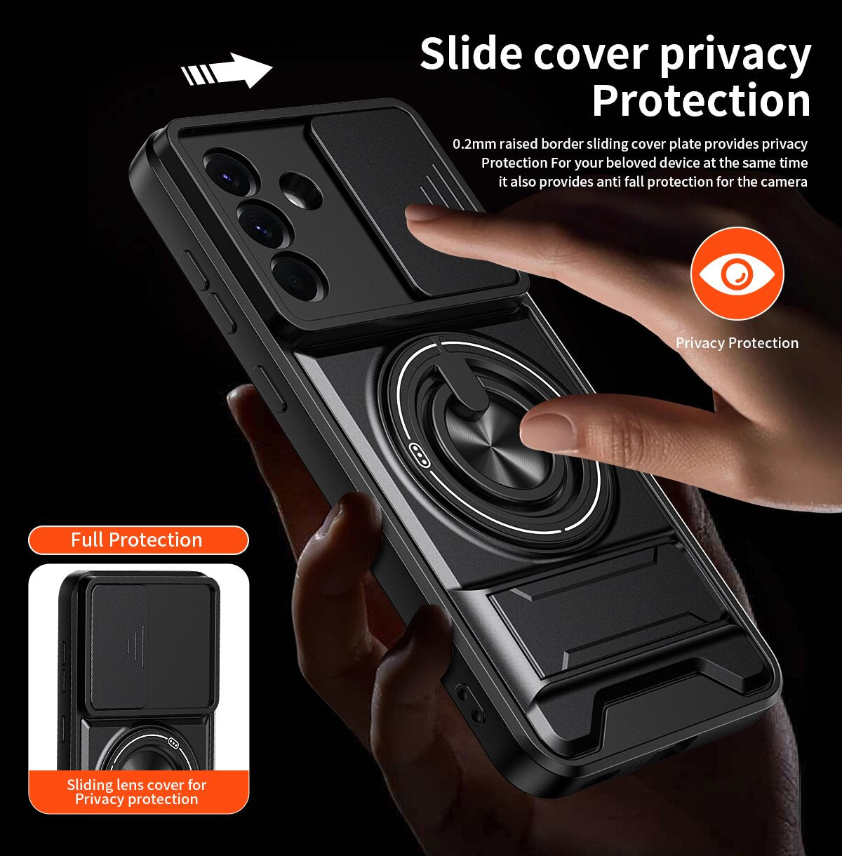 Samsung A56 Magnetic Kickstand Case with Camera Slide Cover BLACK