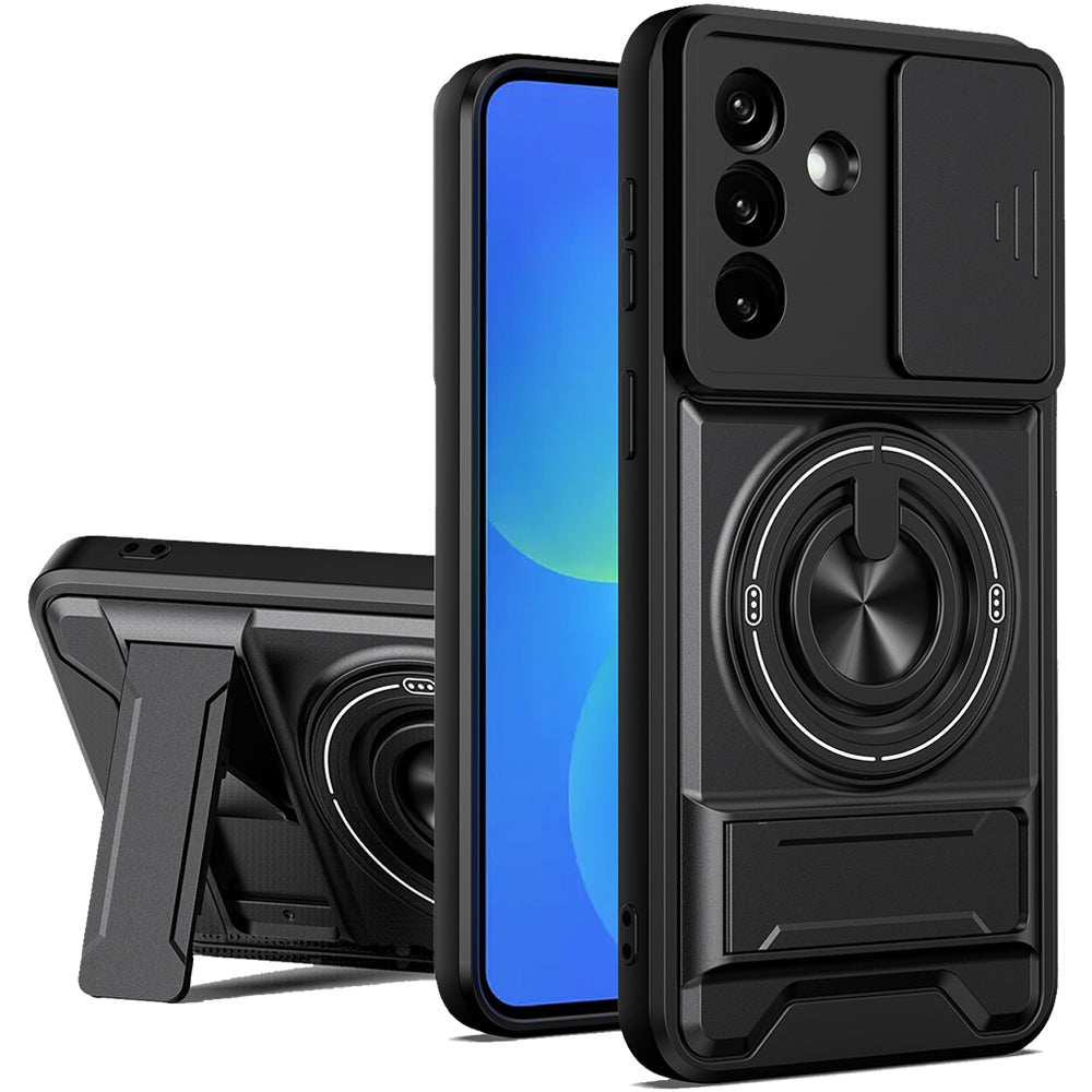 Samsung A57 Magnetic Kickstand Case with Camera Slide Cover BLACK