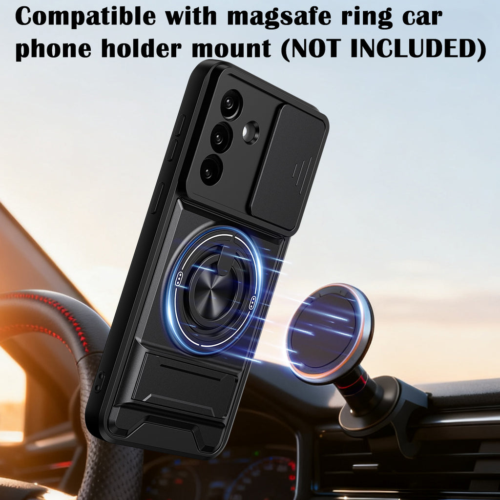 Samsung A57 Magnetic Kickstand Case with Camera Slide Cover BLACK