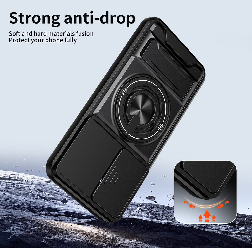 Samsung A57 Magnetic Kickstand Case with Camera Slide Cover BLACK