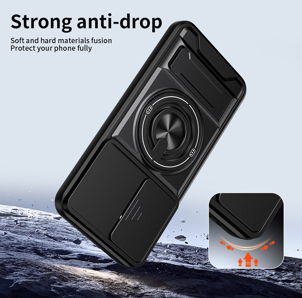 Samsung A57 Magnetic Kickstand Case with Camera Slide Cover BLACK