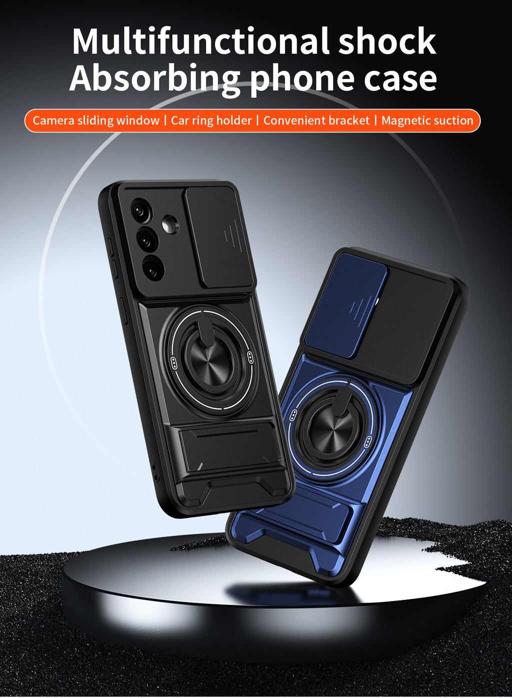 Samsung A57 Magnetic Kickstand Case with Camera Slide Cover BLACK