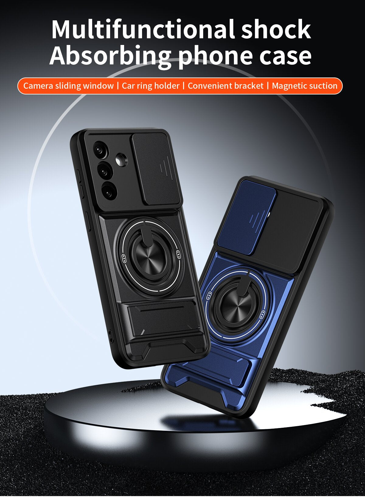 Samsung A57 Magnetic Kickstand Case with Camera Slide Cover BLACK