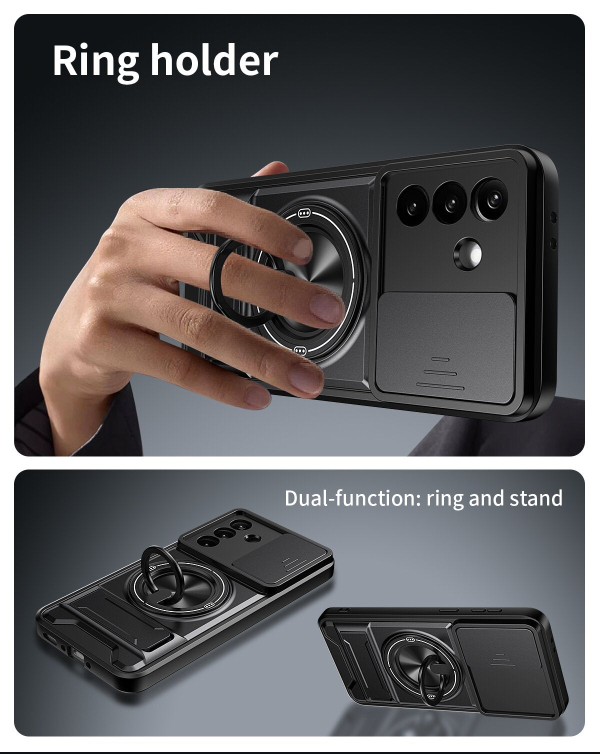Samsung A57 Magnetic Kickstand Case with Camera Slide Cover BLACK