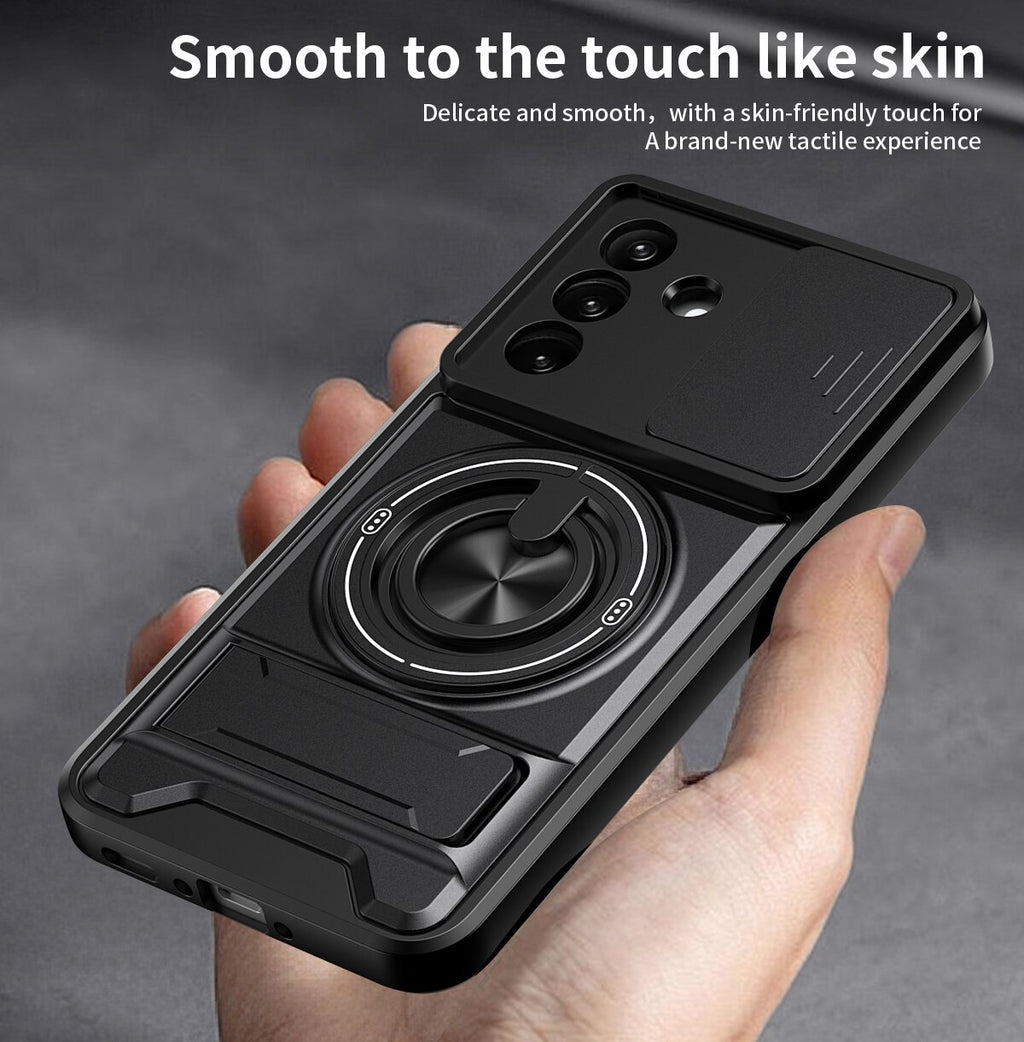 Samsung A57 Magnetic Kickstand Case with Camera Slide Cover BLACK