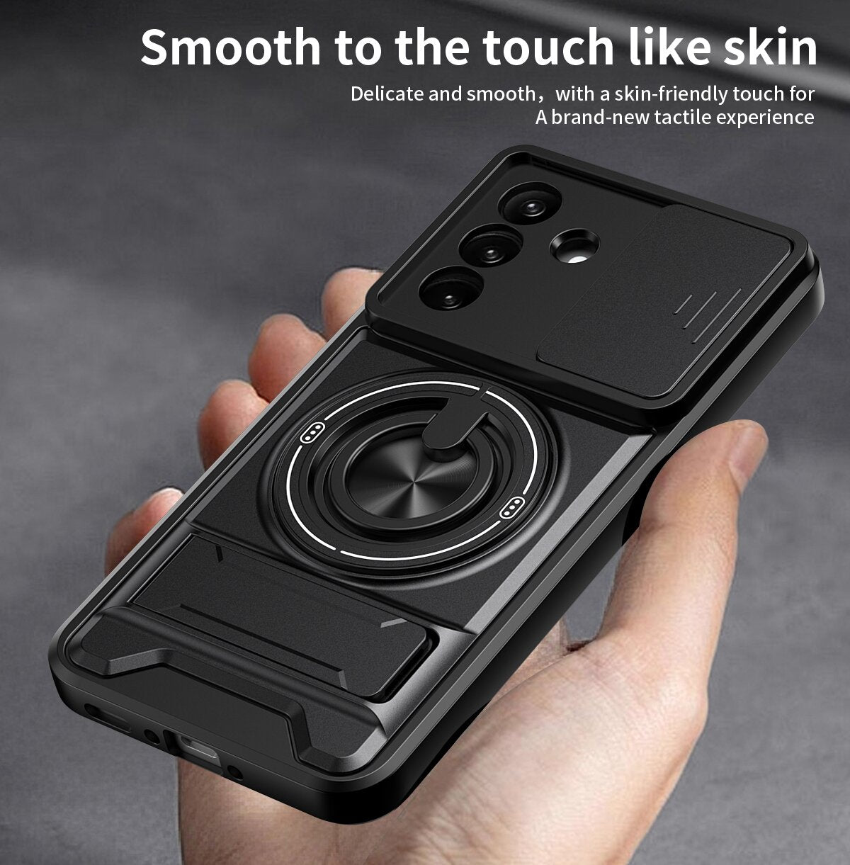 Samsung A57 Magnetic Kickstand Case with Camera Slide Cover BLACK